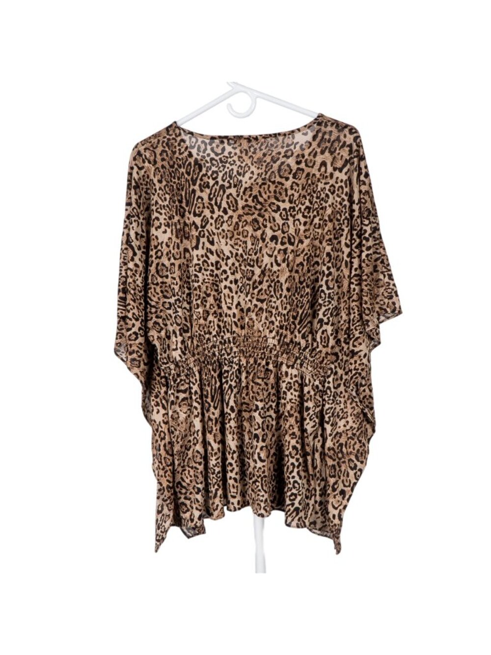 Leopard Print Oversize Blouse Shirt S Women Brown Flutter Sleeve Smocking Stitch - Picture 5 of 5